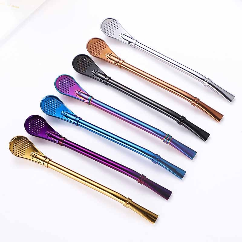 BORGE 304 Stainless Steel Food Grade Metal Drinking Bombilla Straws Yerba Mate Drinking Straws With Filter Spoon