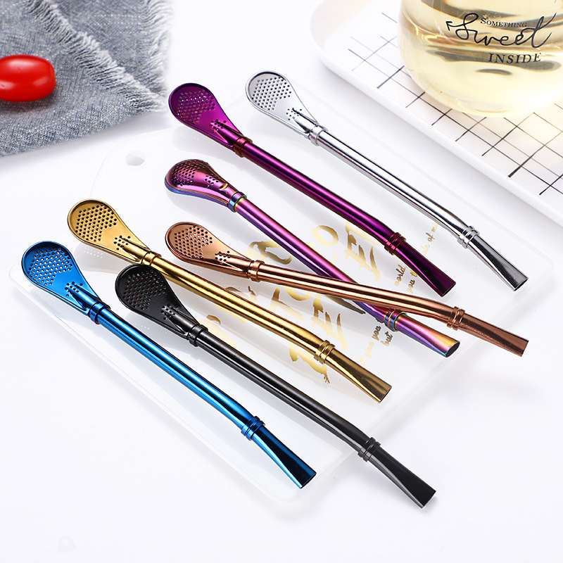 BORGE 304 Stainless Steel Food Grade Metal Drinking Bombilla Straws Yerba Mate Drinking Straws With Filter Spoon