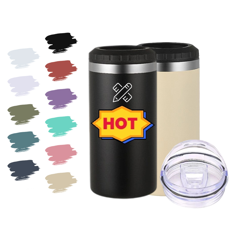 BORGE Custom Logo Double Covers 16oz 4 in 1 Stainless Steel Sublimation Can Cooler with 2 Lids Blanks Coffee Mugs