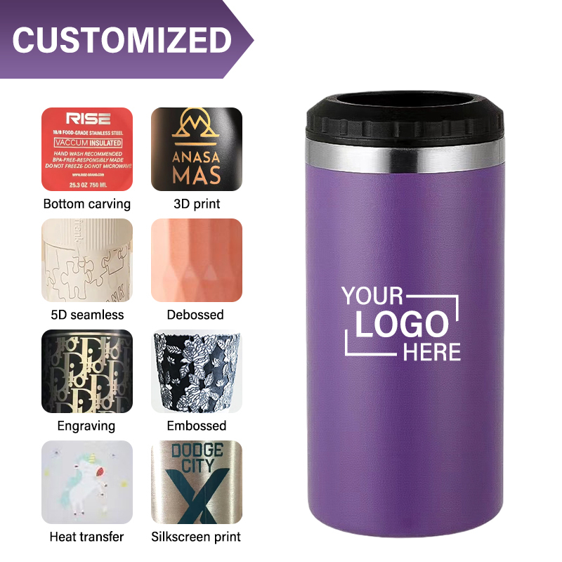 BORGE Custom Logo Double Covers 16oz 4 in 1 Stainless Steel Sublimation Can Cooler with 2 Lids Blanks Coffee Mugs