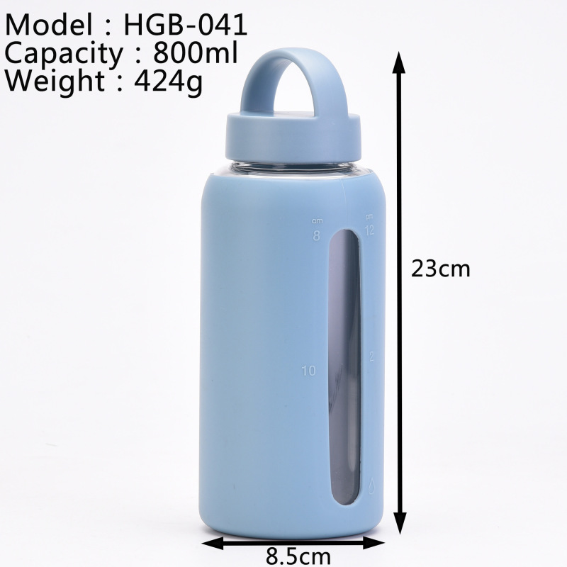 800ml Wholesale Clear Glass Water Bottle With Silicone Sleeve Outdoor Portable Water Cup