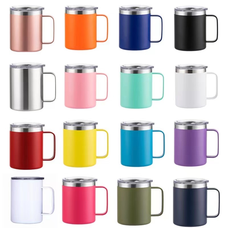 BORGE Wholesale 12oz Vacuum Insulated Tumbler Reusable Coffee Mugs With Slide Lid and Handle