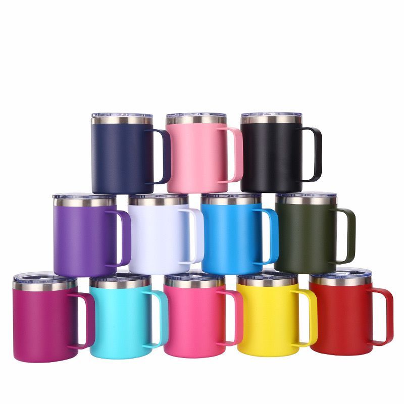 BORGE Wholesale 12oz Vacuum Insulated Tumbler Reusable Coffee Mugs With Slide Lid and Handle