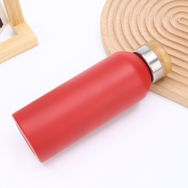 BORGE Customized Small Mouth Double Wall 304 Stainless Steel Running Sport Water Bottle Thermos With Bamboo Lid