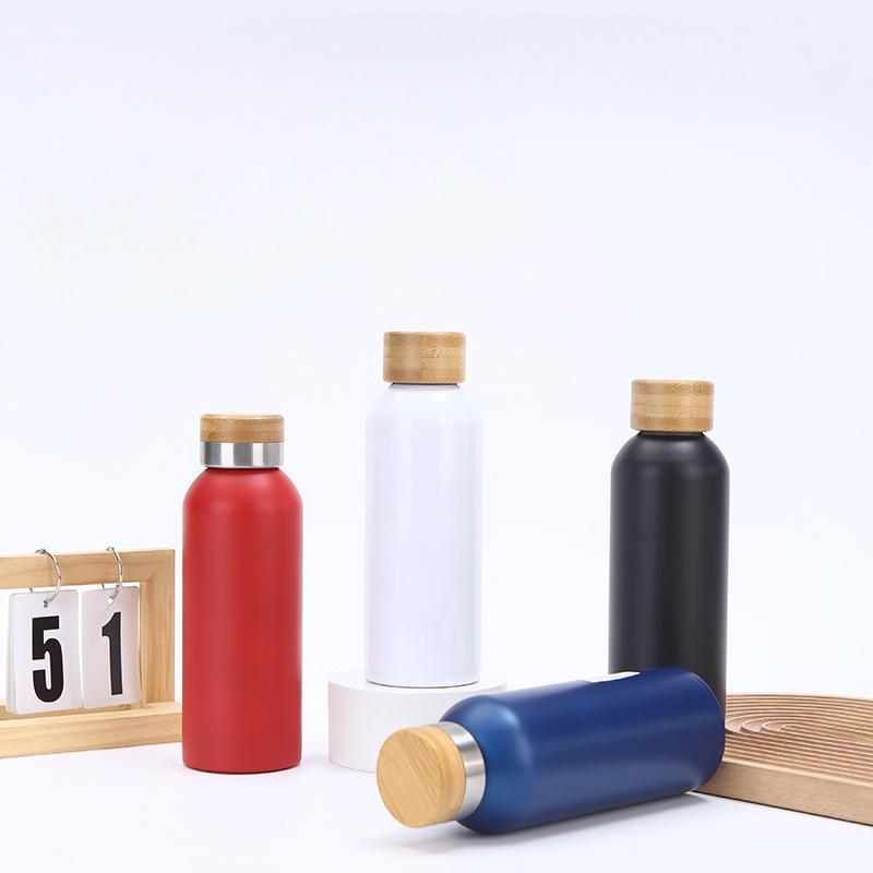 BORGE Customized Small Mouth Double Wall 304 Stainless Steel Running Sport Water Bottle Thermos With Bamboo Lid