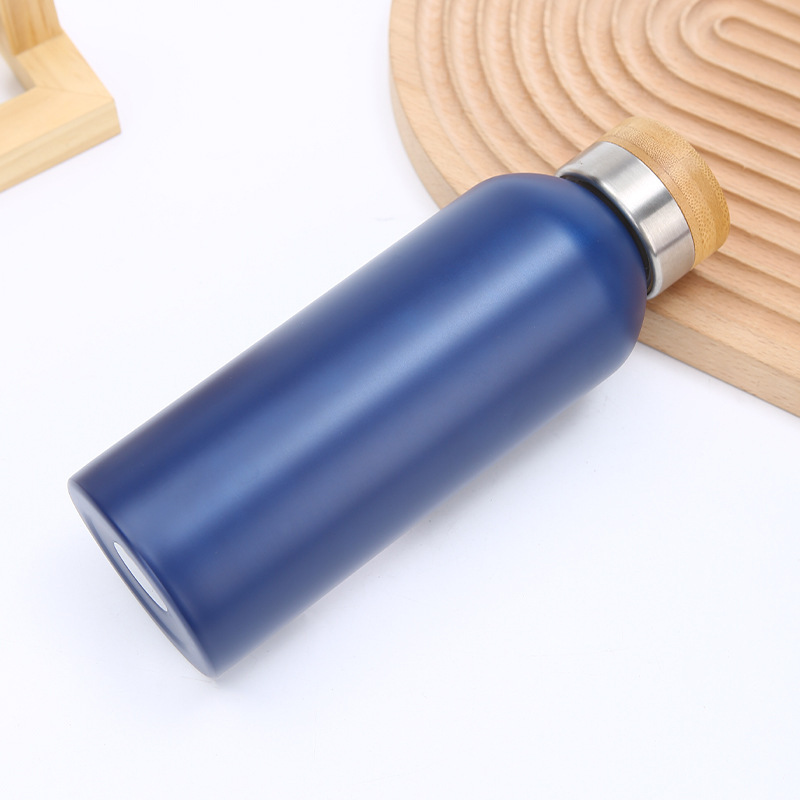 BORGE Customized Small Mouth Double Wall 304 Stainless Steel Running Sport Water Bottle Thermos With Bamboo Lid