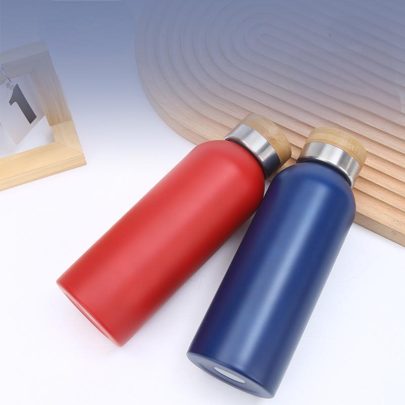 BORGE Customized Small Mouth Double Wall 304 Stainless Steel Running Sport Water Bottle Thermos With Bamboo Lid
