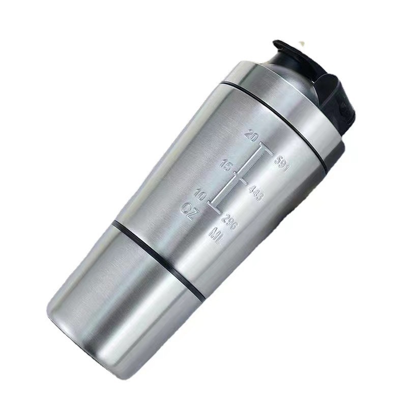 BORGE Custom 600+200ml Single Wall Home Exercise Stainless Stainless Steel Shaker Water Bottle