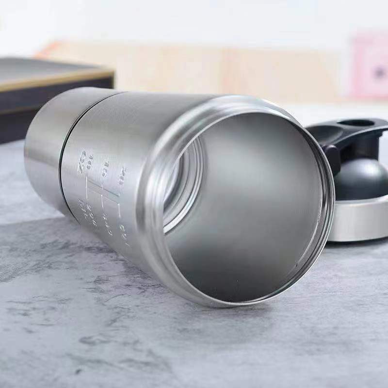 BORGE Custom 600+200ml Single Wall Home Exercise Stainless Stainless Steel Shaker Water Bottle