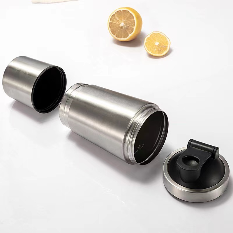 BORGE Custom 600+200ml Single Wall Home Exercise Stainless Stainless Steel Shaker Water Bottle