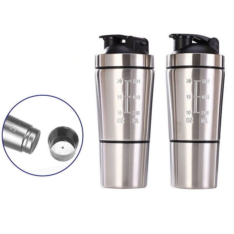 BORGE Custom 600+200ml Single Wall Home Exercise Stainless Stainless Steel Shaker Water Bottle