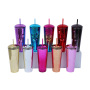 Wholesale Bulk 750ml Plastic Cold Skinny Kaleidoscope Shaped Cups Double Walled Straw Tumblr Cup With Lids and Straws