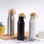 Custom High Quality 500ml Double Wall Stainless Steel Cola Shaped Wood Lid Sport Water Bottle Thermal Cup with Rope