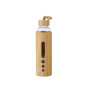 Customized Bamboo Shell Single Wall High Borosilicate Glass Water Bottle with Carrying Handle and Lid