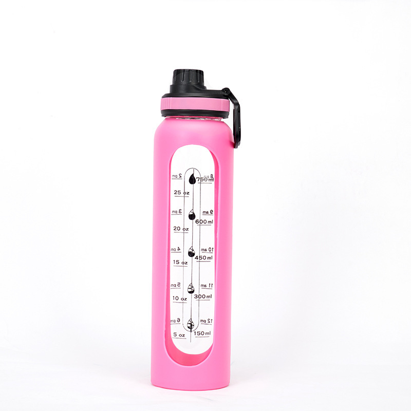 Custom Logo 1000ml Borosilicate Sport Glass Shaker Bottle With Straw Silicone Protective Sleeve