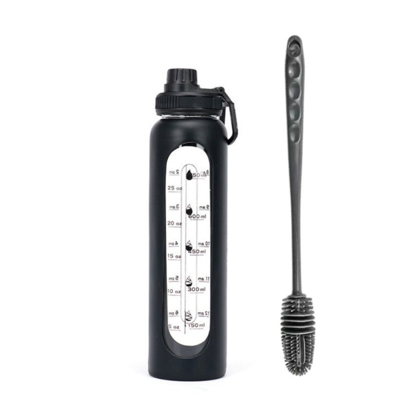 Custom Logo 1000ml Borosilicate Sport Glass Shaker Bottle With Straw Silicone Protective Sleeve