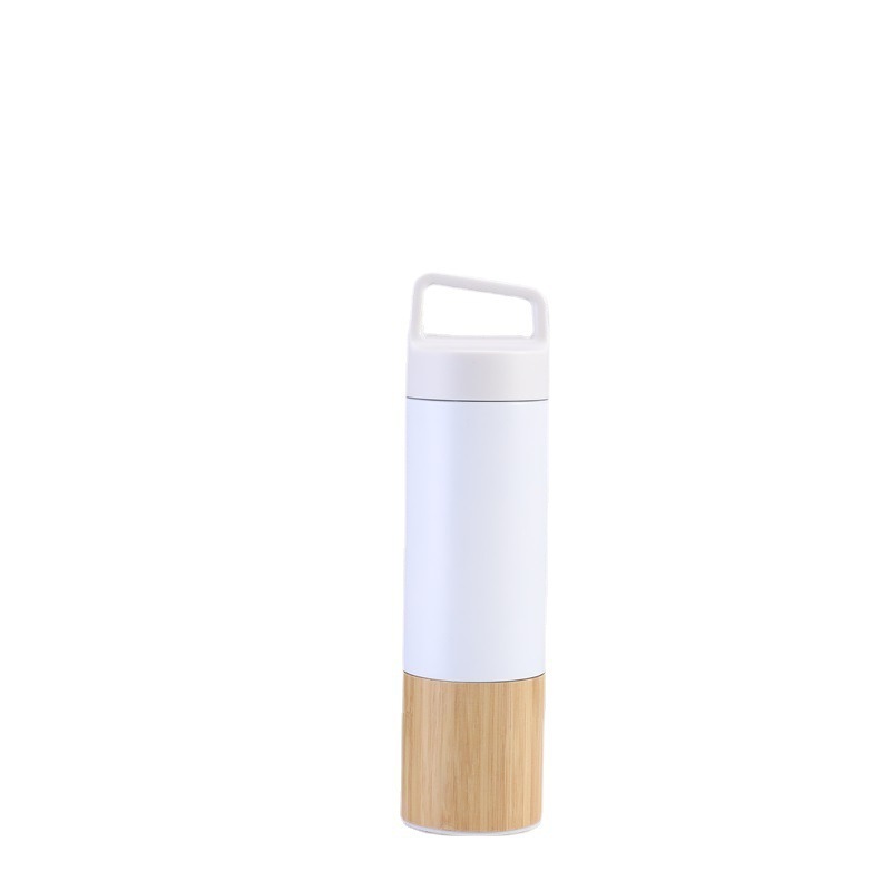 BORGE Customized Bamboo Base 20oz Double Wall Stainless Steel Insulated Vacuum Flask Water Bottle with Handle