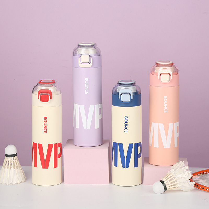 Custom Logo 500ml Stainless Steel Double-Drink Vacuum Thermos Portable Student Sports Water Bottle