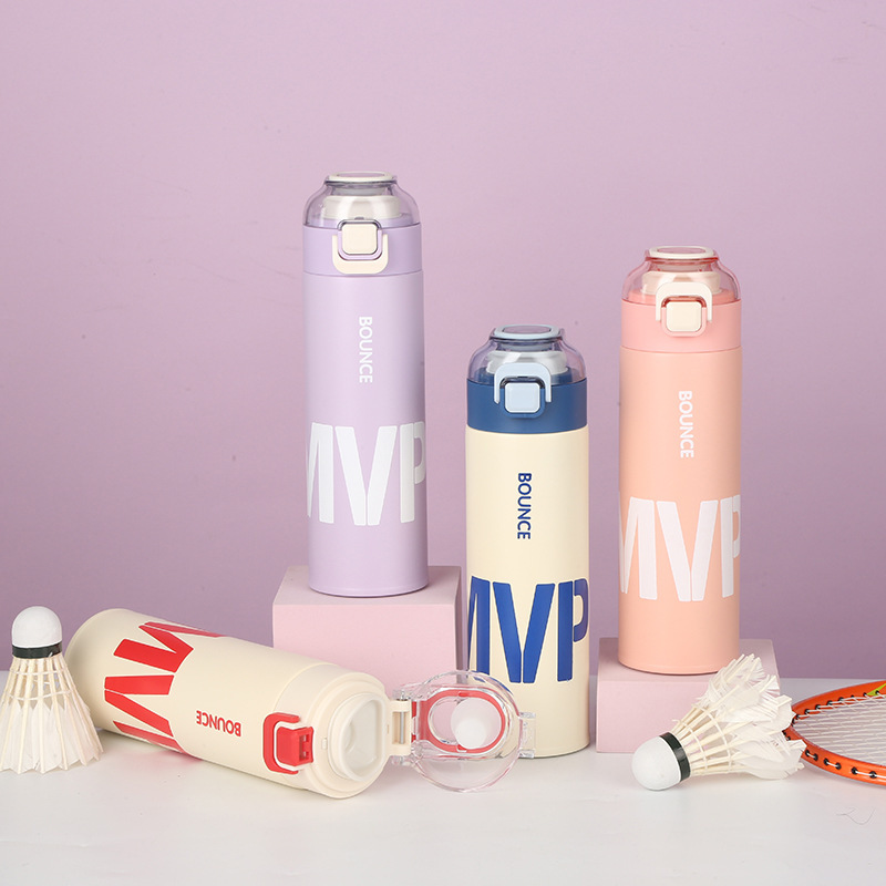 Custom Logo 500ml Stainless Steel Double-Drink Vacuum Thermos Portable Student Sports Water Bottle