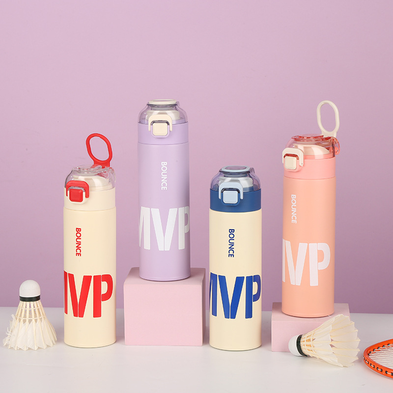 Custom Logo 500ml Stainless Steel Double-Drink Vacuum Thermos Portable Student Sports Water Bottle