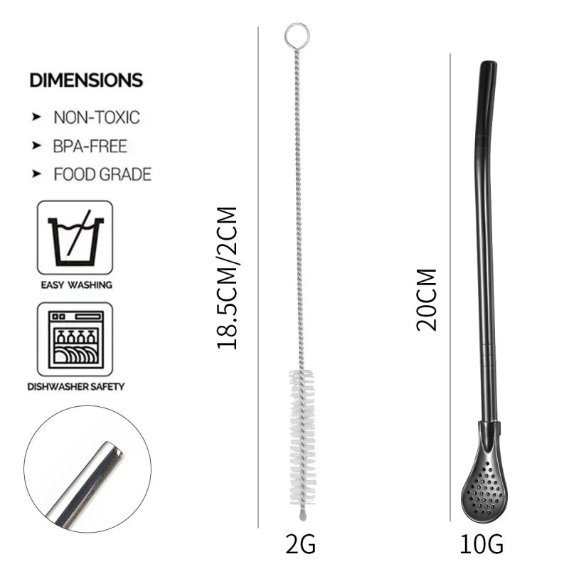 BORGE Stainless Steel Tea Straw Bombilla Mixing Spoon Yerba Mate Drinking Straws With Filter Spoon for Loose Tea