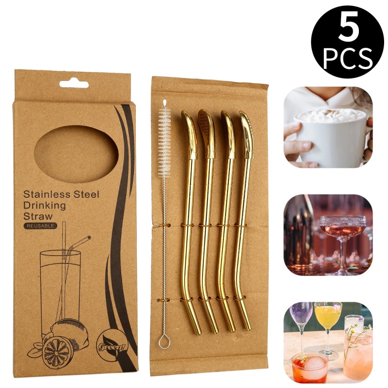 BORGE Stainless Steel Tea Straw Bombilla Mixing Spoon Yerba Mate Drinking Straws With Filter Spoon for Loose Tea