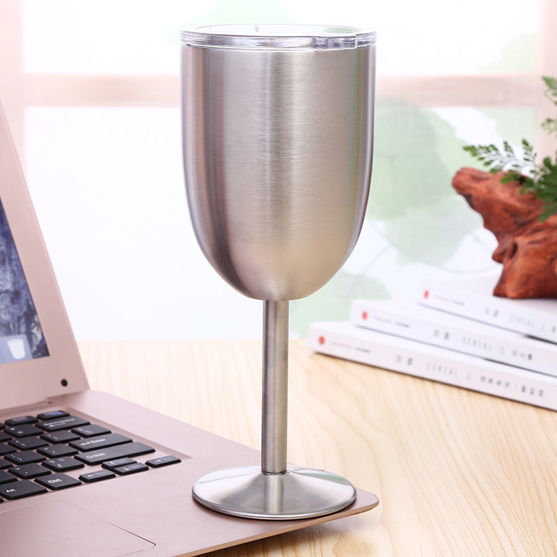Hot Sale China Supplier 10oz Stainless Steel Wine Mug Metal Drinking Cup Stemmed Goblet Red Wine Glass