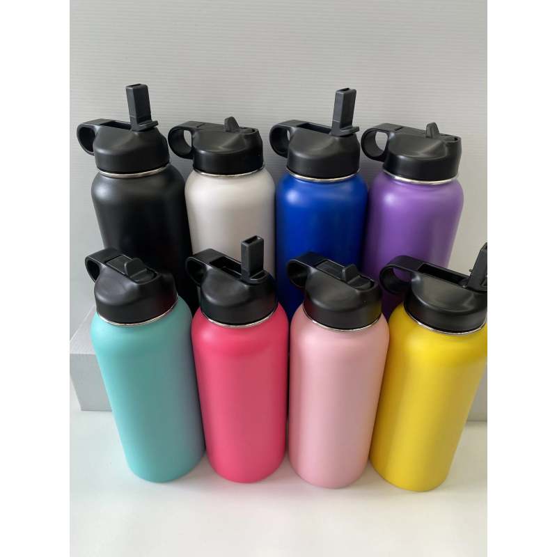 High Quality Stainless Steel Double Wall Insulated Vacuum Water Bottle With Straw and Silicone Handle Large Capacity 1000ML