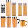 BORGE Manufacturer Custom Wood Grain Water Cup Double Wall Insulated Thermo Stainless Steel Bamboo Water Bottle Tumbler