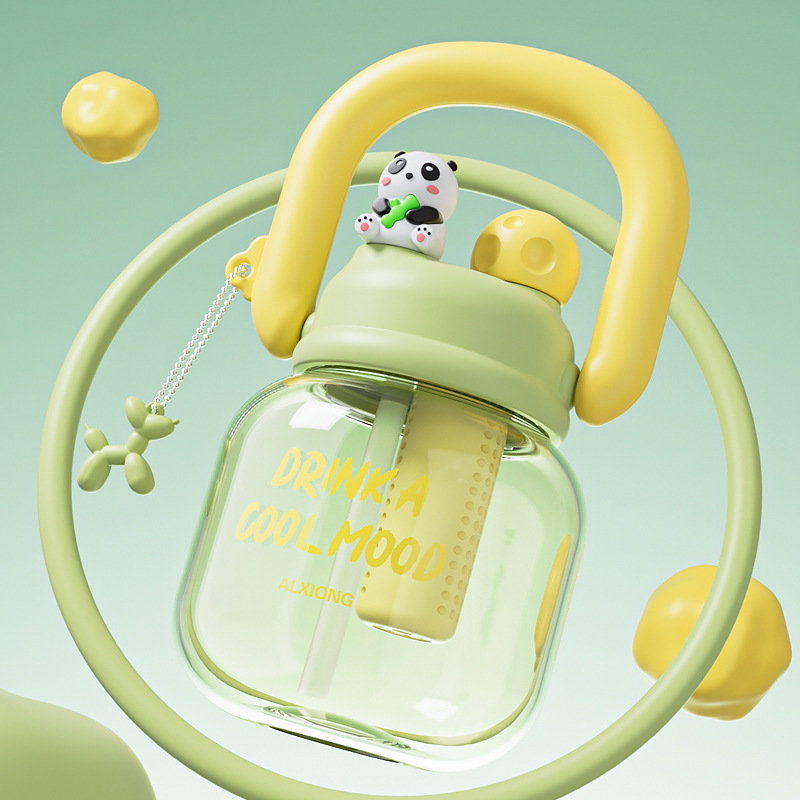 Customized Large Capacity Kids School Plastic Water Bottle Leakproof Double Mouth Cup 800ml Cute Bottle With Straw Strap