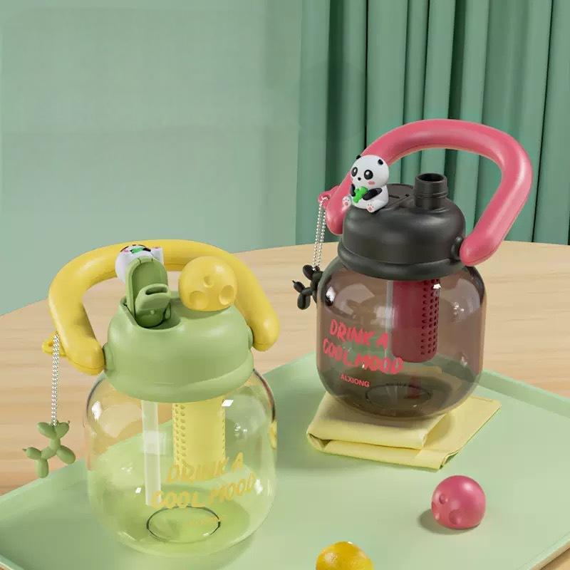 Customized Large Capacity Kids School Plastic Water Bottle Leakproof Double Mouth Cup 800ml Cute Bottle With Straw Strap