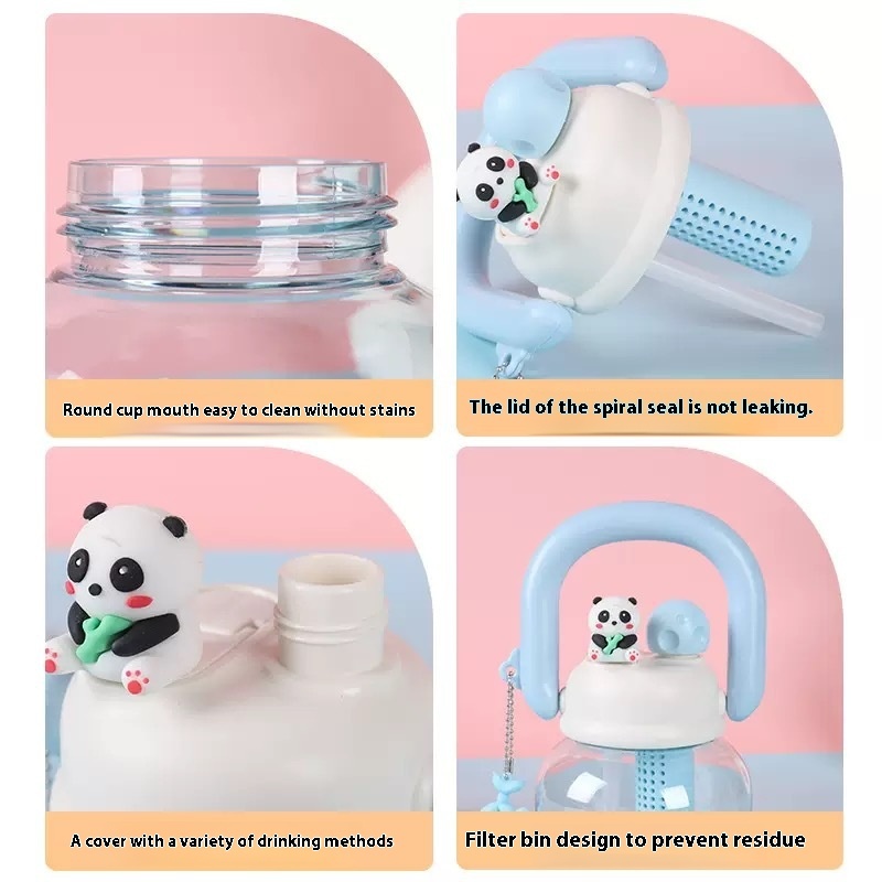 Customized Large Capacity Kids School Plastic Water Bottle Leakproof Double Mouth Cup 800ml Cute Bottle With Straw Strap