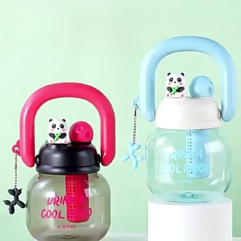Customized Large Capacity Kids School Plastic Water Bottle Leakproof Double Mouth Cup 800ml Cute Bottle With Straw Strap