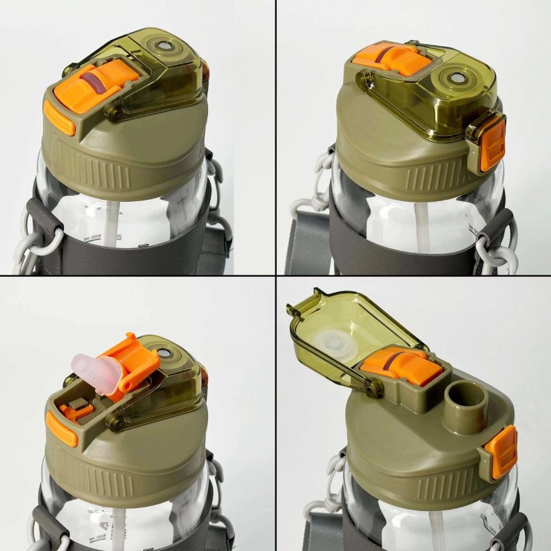 Wide Mouth 1500ml Strap Type Mountaineering Cycling Water Bottle for Sports With Silicone Protective Sleeve and Straw