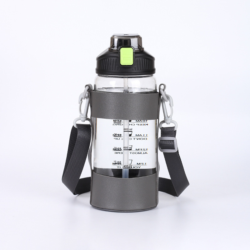 Wide Mouth 1500ml Strap Type Mountaineering Cycling Water Bottle for Sports With Silicone Protective Sleeve and Straw