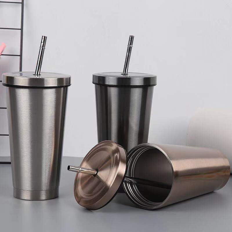 Wholesale 17oz Double Wall 304 Stainless Steel Vacuum Insulated Tumblr Cup Thermal Cups Coffee Mugs with Straw Iced Cup
