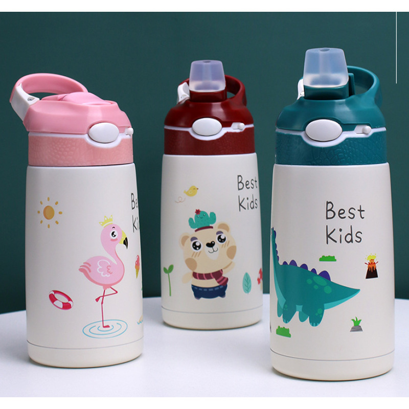 Kids Thermos Mug Baby Duck Billed Straw 316 Stainless Steel Vacuum Flask 400ML Children Thermos Water Bottle