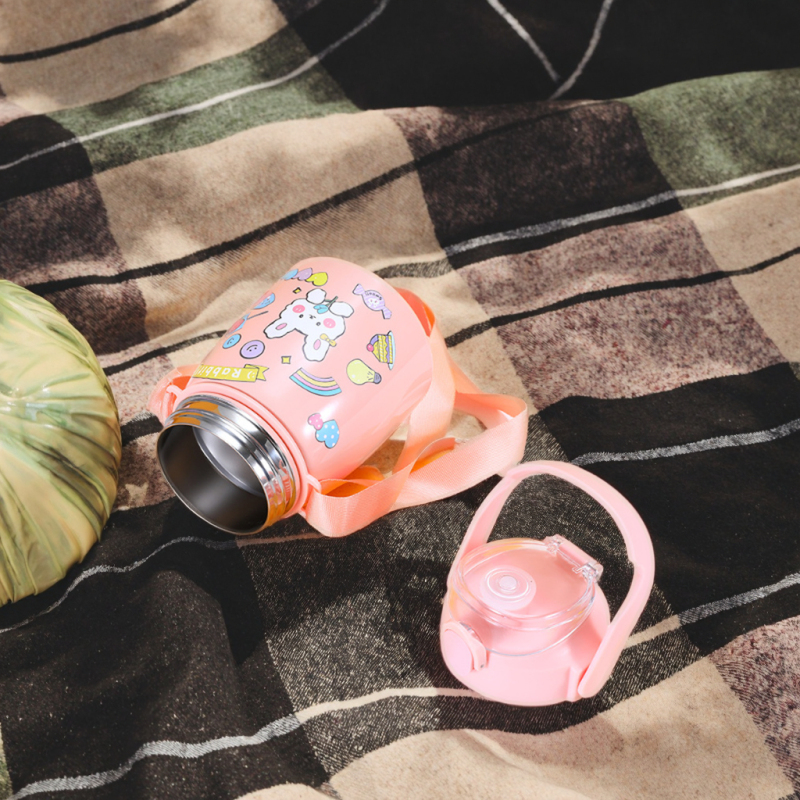 Large Capacity 304 Stainless Steel Insulated Water Bottle Cute Cartoon Design Student Portable Vacuum Flask Straw Big Belly Cup