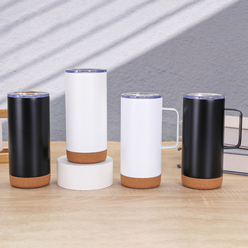 BORGE Customized Powder Coated Travel Mug 500ml Stainless Steel Insulated Coffee Tumbler With Cork Bottom
