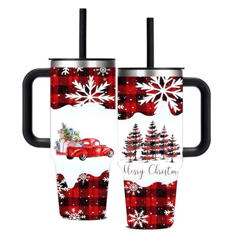 BORGE Xmas 40oz Stainless Steel Vacuum Insulated Coffee Beer Mug Christmas Tumblers With Handle
