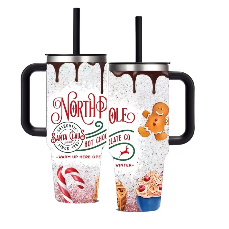 BORGE Xmas 40oz Stainless Steel Vacuum Insulated Coffee Beer Mug Christmas Tumblers With Handle