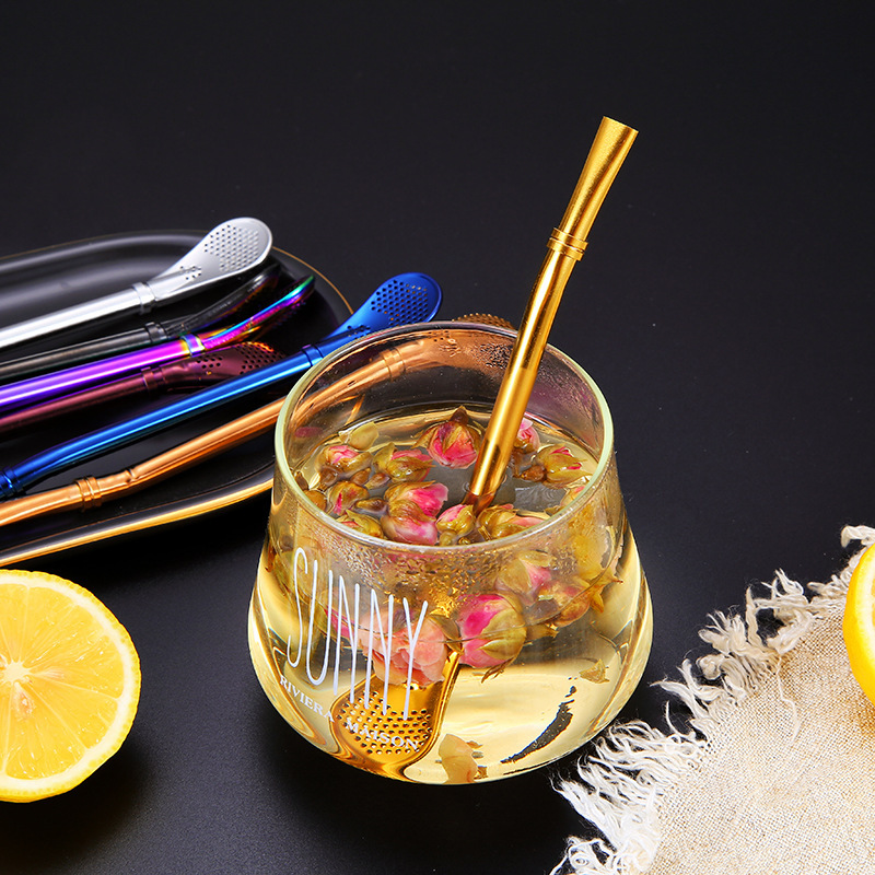 BORGE Wholesale Yerba Mate Bombilla 304 Stainless Steel Food Grade Straw Tea Mate Spoon Straw with Filter for Bar