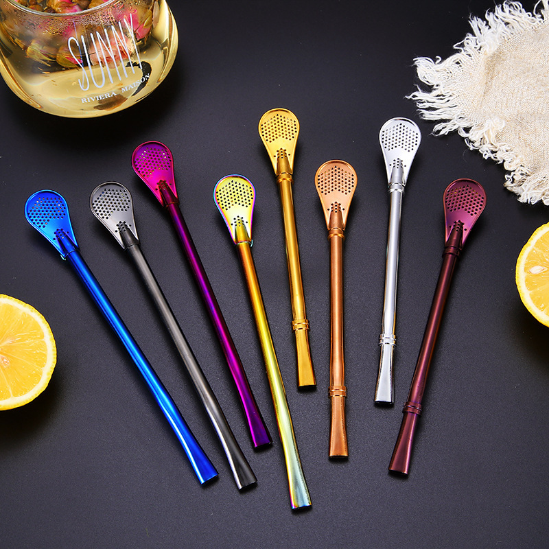BORGE Wholesale Yerba Mate Bombilla 304 Stainless Steel Food Grade Straw Tea Mate Spoon Straw with Filter for Bar
