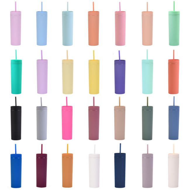 BORGE Hot Selling BPA FREE Acrylic Plastic Cups with Lid and Straw Matte Colored Double Wall Skinny Tumblr Cup BORGE Hot Selling BPA FREE Acrylic Plastic Cups with Lid and Straw Matte Colored Double Wall Skinny Tumblr Cup