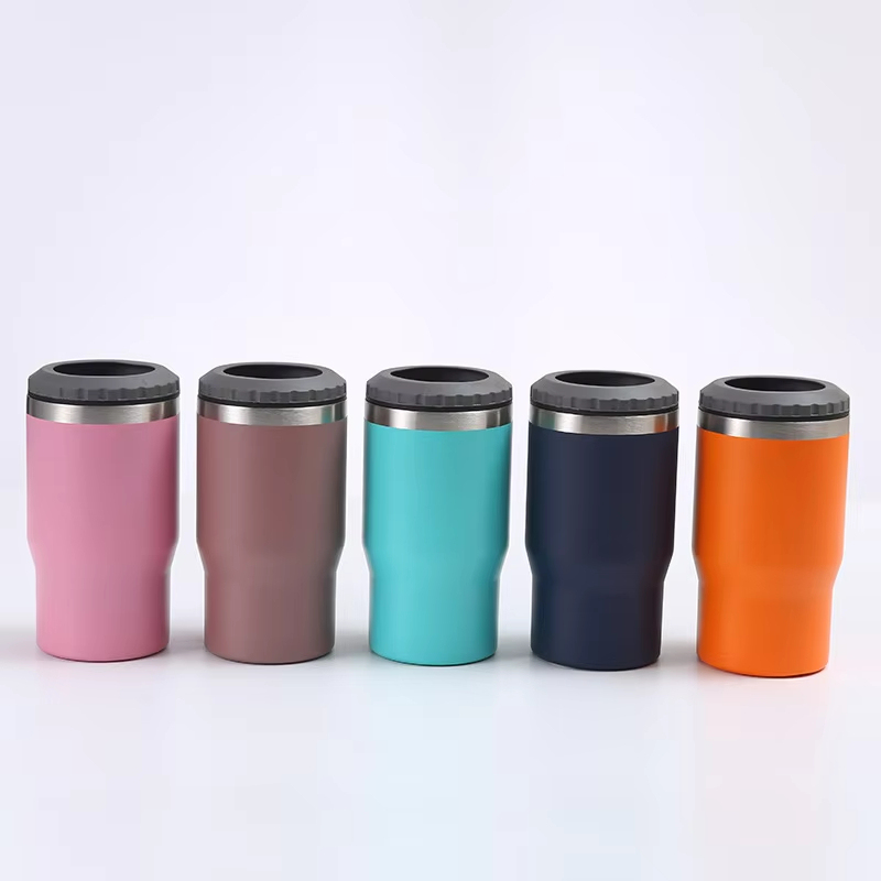BORGE 14oz Stainless Steel Vacuum Can Cooler Insulated Can Cooler Tumbler 4 in 1 With 2 Lids