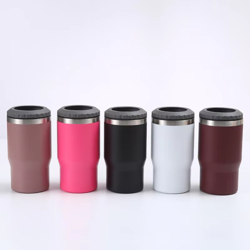 BORGE 14oz Stainless Steel Vacuum Can Cooler Insulated Can Cooler Tumbler 4 in 1 With 2 Lids