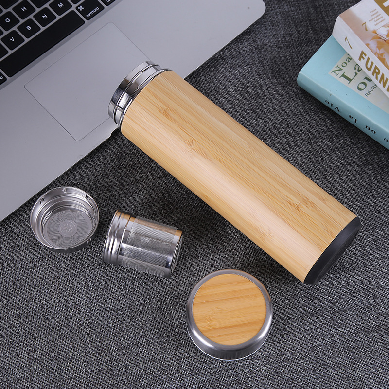 BORGE Customized 550ml Bamboo Shell Stainless Steel Vacuum Insulated Infuser Flask Vacuum Thermos Water Bottle With Tea Filter
