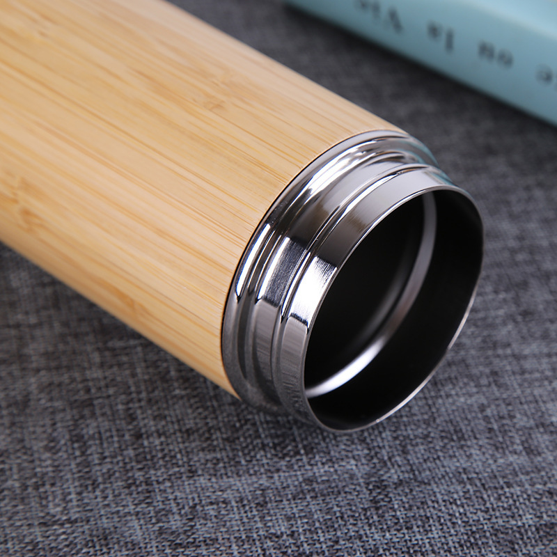 BORGE Customized 550ml Bamboo Shell Stainless Steel Vacuum Insulated Infuser Flask Vacuum Thermos Water Bottle With Tea Filter