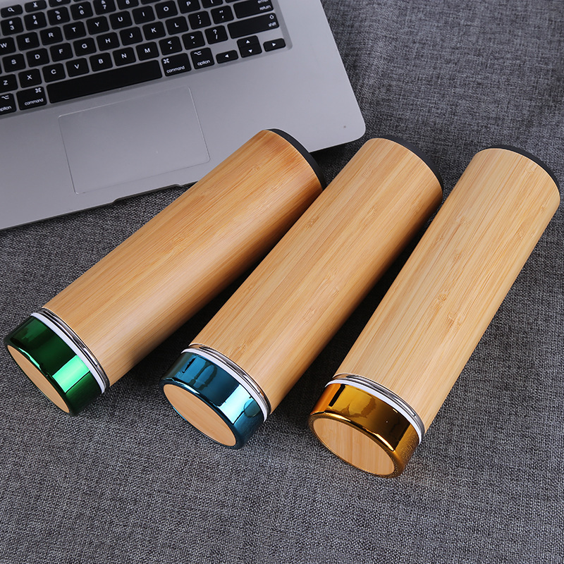 BORGE Customized 550ml Bamboo Shell Stainless Steel Vacuum Insulated Infuser Flask Vacuum Thermos Water Bottle With Tea Filter