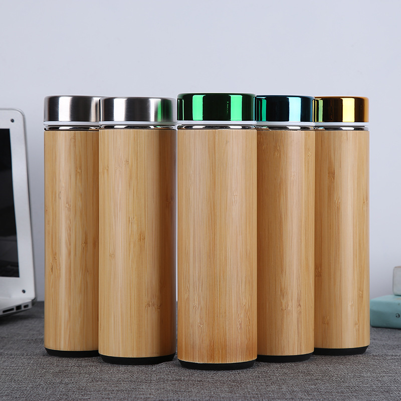 BORGE Customized 550ml Bamboo Shell Stainless Steel Vacuum Insulated Infuser Flask Vacuum Thermos Water Bottle With Tea Filter